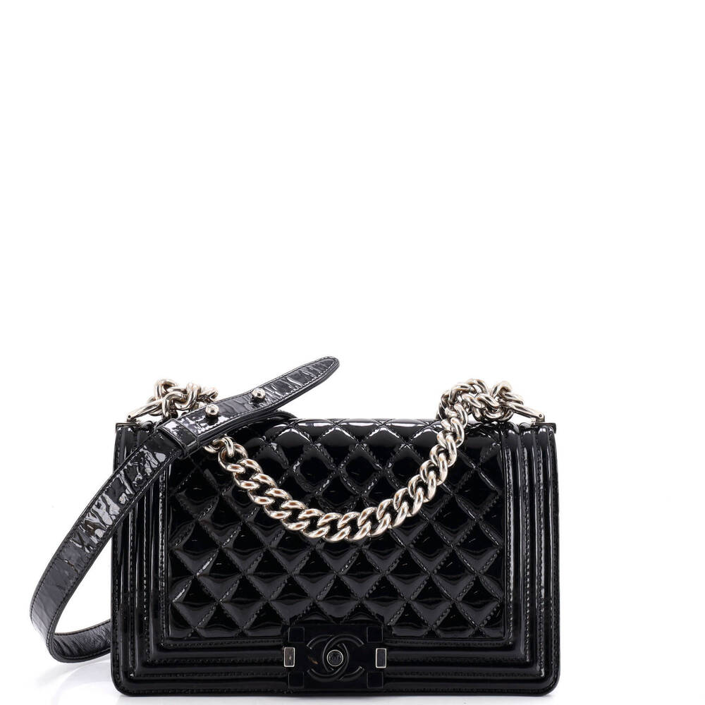 Chanel Old Medium Boy Flap Bag Quilted Plexiglass Patent